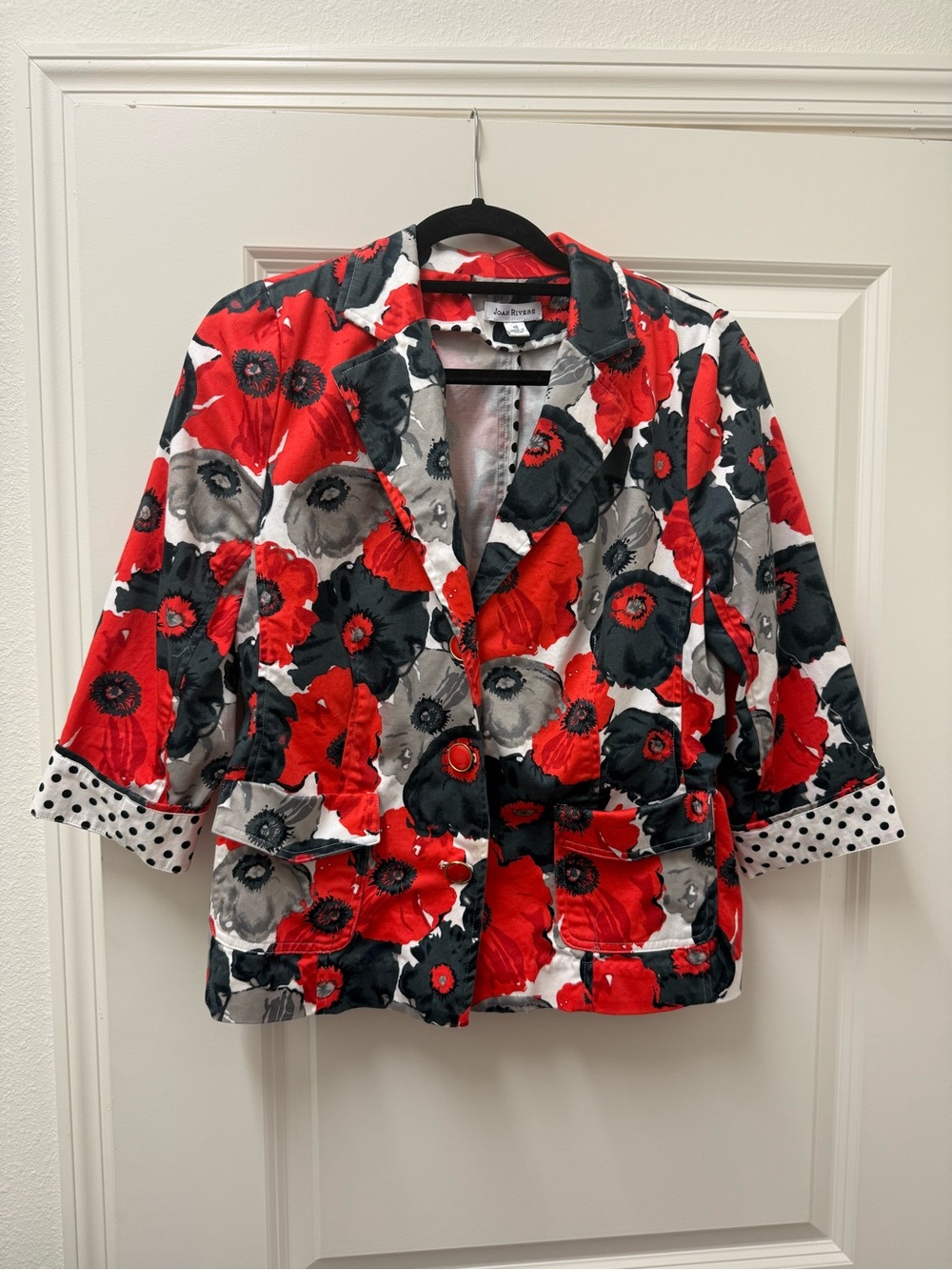 Vintage Joan Rivers Red Black White Floral Blazer